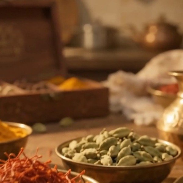 Whole Mathania chillies and fragrant green cardamom pods